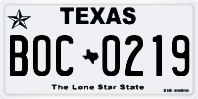 TX license plate BOC0219