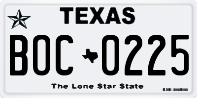 TX license plate BOC0225