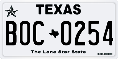 TX license plate BOC0254