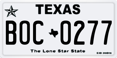 TX license plate BOC0277