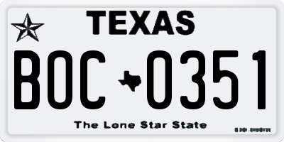 TX license plate BOC0351