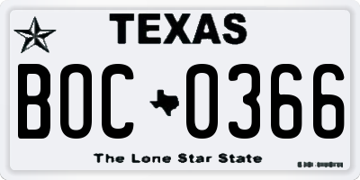 TX license plate BOC0366