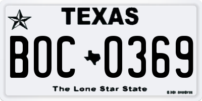 TX license plate BOC0369