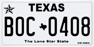 TX license plate BOC0408