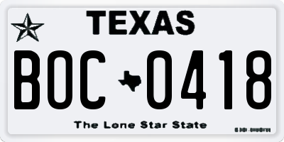 TX license plate BOC0418