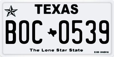 TX license plate BOC0539