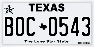 TX license plate BOC0543