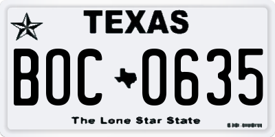 TX license plate BOC0635