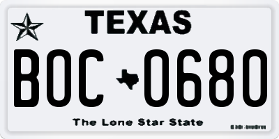 TX license plate BOC0680