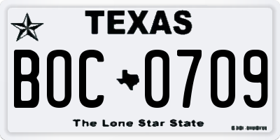 TX license plate BOC0709
