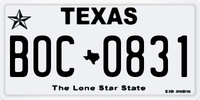 TX license plate BOC0831