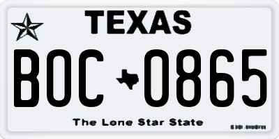 TX license plate BOC0865