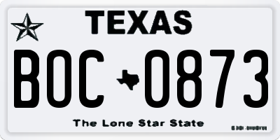 TX license plate BOC0873