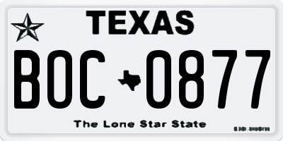 TX license plate BOC0877