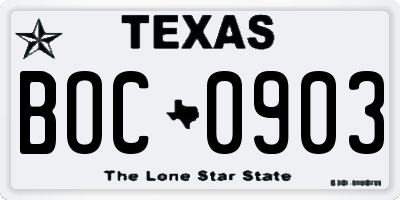 TX license plate BOC0903