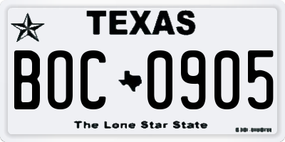 TX license plate BOC0905