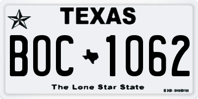 TX license plate BOC1062