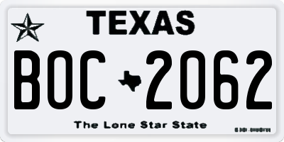 TX license plate BOC2062