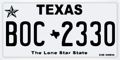 TX license plate BOC2330