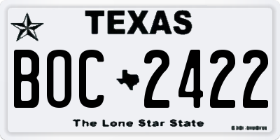 TX license plate BOC2422