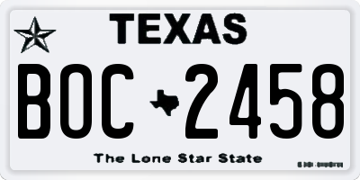 TX license plate BOC2458