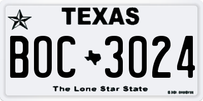 TX license plate BOC3024