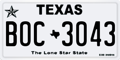 TX license plate BOC3043