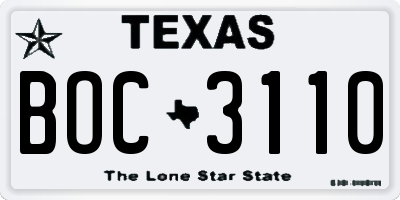 TX license plate BOC3110
