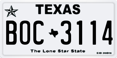 TX license plate BOC3114