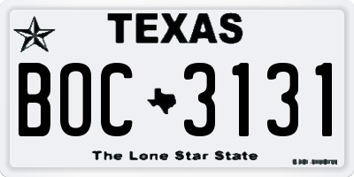 TX license plate BOC3131