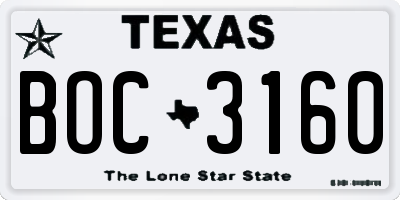TX license plate BOC3160