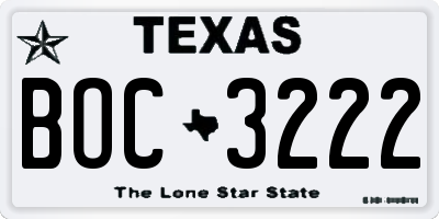 TX license plate BOC3222