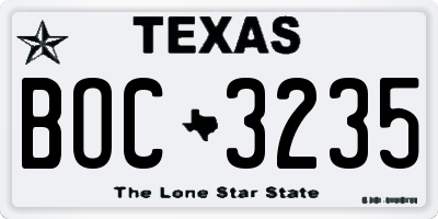 TX license plate BOC3235
