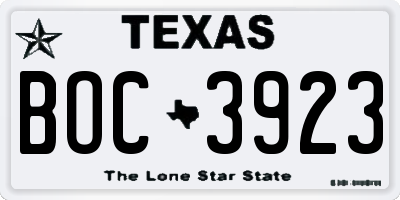 TX license plate BOC3923
