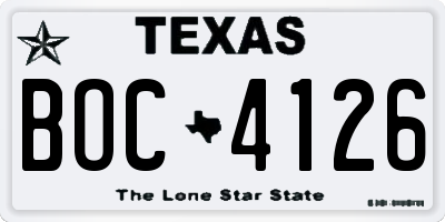 TX license plate BOC4126