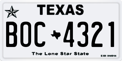 TX license plate BOC4321