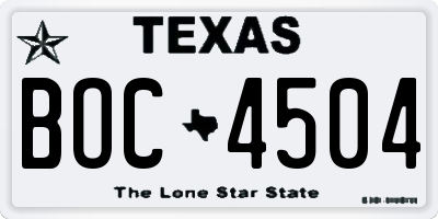TX license plate BOC4504