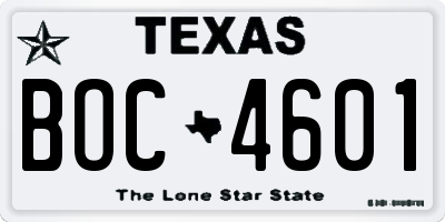 TX license plate BOC4601
