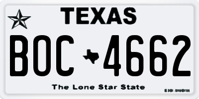 TX license plate BOC4662