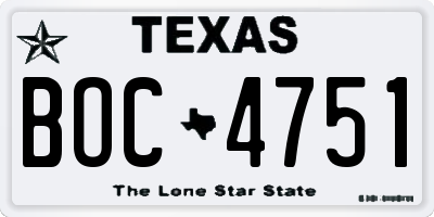 TX license plate BOC4751
