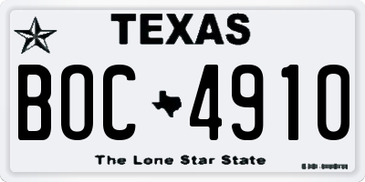 TX license plate BOC4910