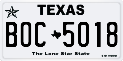 TX license plate BOC5018