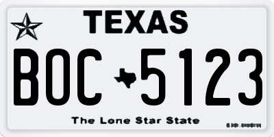 TX license plate BOC5123