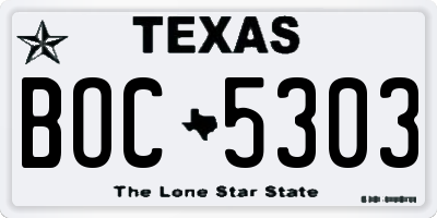 TX license plate BOC5303