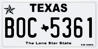TX license plate BOC5361