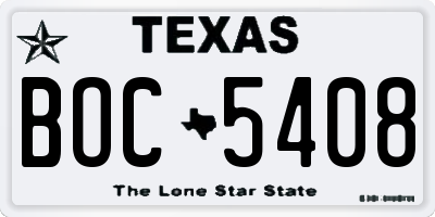 TX license plate BOC5408