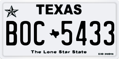 TX license plate BOC5433