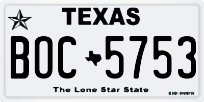 TX license plate BOC5753