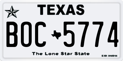 TX license plate BOC5774