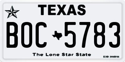TX license plate BOC5783